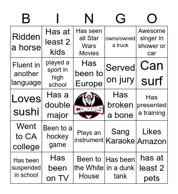 Condor Bingo Card
