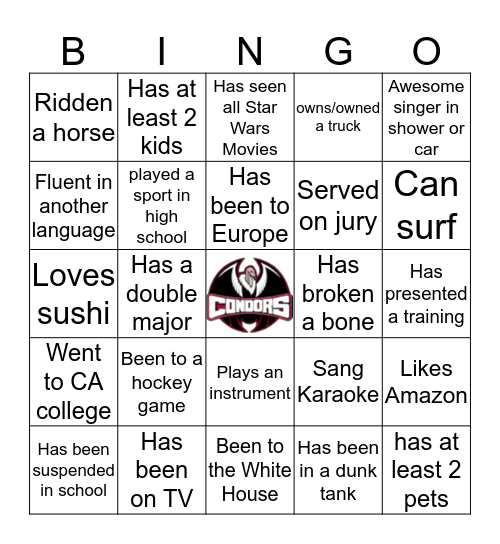 Condor Bingo Card