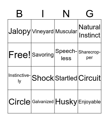 Vocabulary Bingo Card