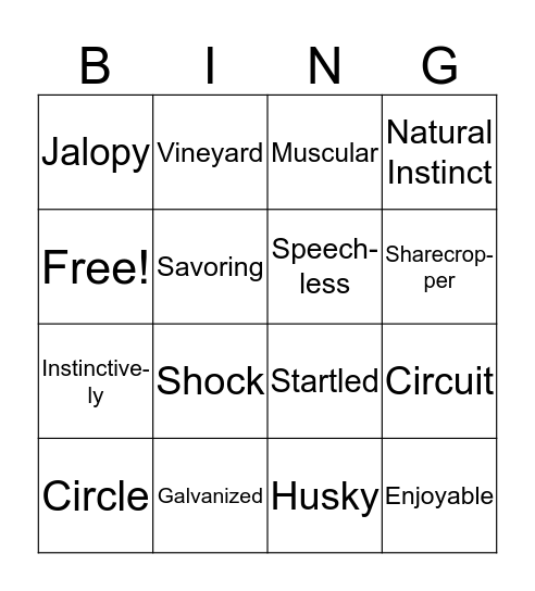 Vocabulary Bingo Card