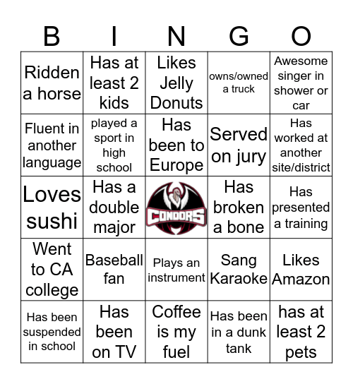 Condor Bingo Card