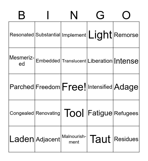 Vocabulary Bingo Card