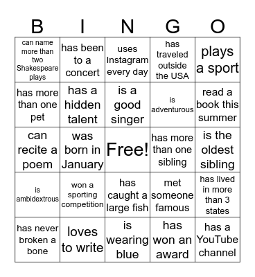 Find Someone Who... Bingo Card