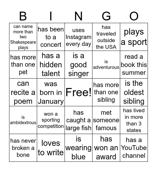 Find Someone Who... Bingo Card