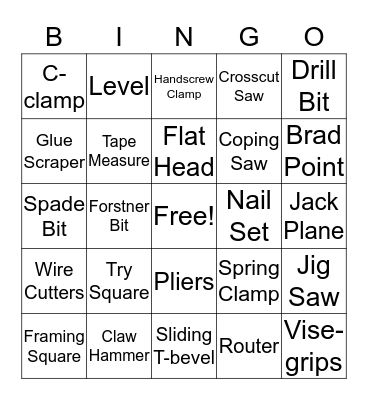Tool Bingo Card