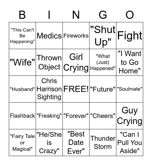Bachelor in Paradise Bingo Card