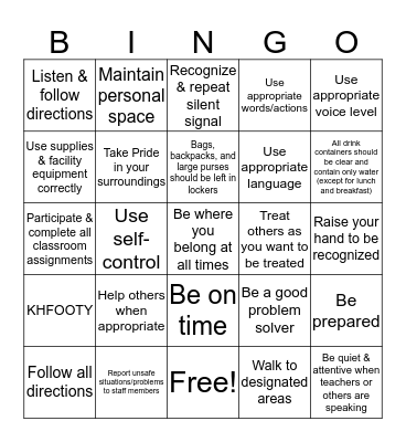 PBS EXPECTATIONS BINGO Card