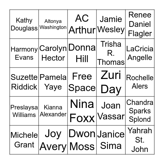 Author Bingo  Bingo Card