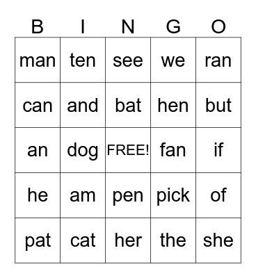 Spelling! Bingo Card