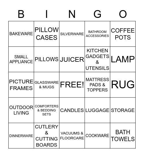 HOME COLLECTIONS JCPenney Bingo Card
