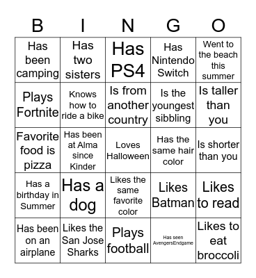 Find Someone Who Bingo Card