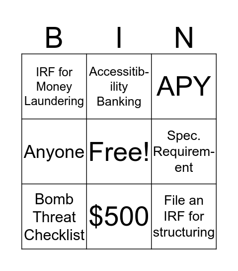 RQA Bingo Card