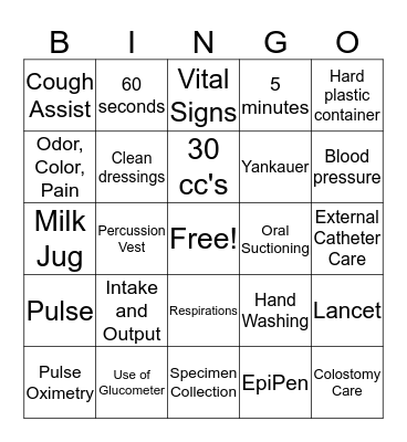 Health Related Activity Bingo Card