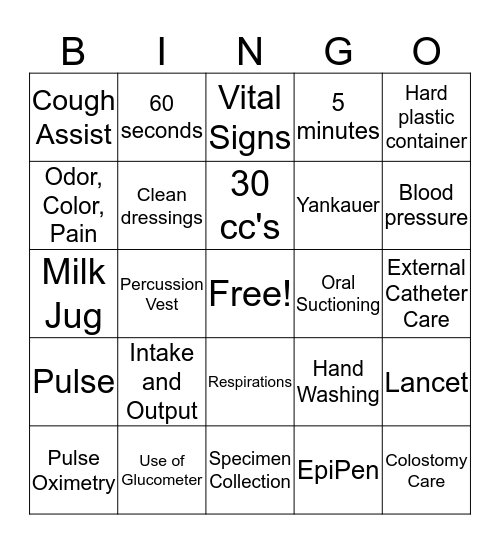 Health Related Activity Bingo Card