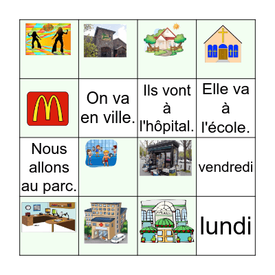 Les Lieux, les jours de la semaine, ALLER Bingo Card