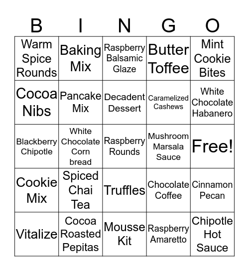 CHOCOLATE BINGO Card