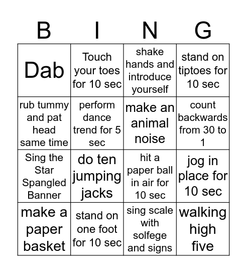 Ba Da Bingo Card