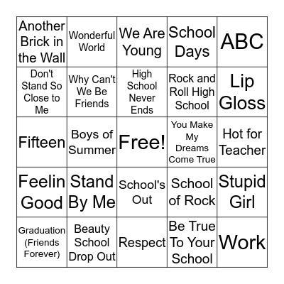 Back to School  Bingo Card