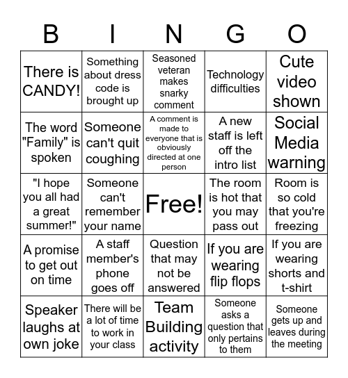 MJHS 2019-20 Faculty Meeting Bingo Card