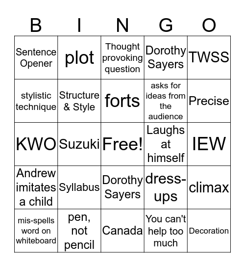 Pudewa Bingo Card