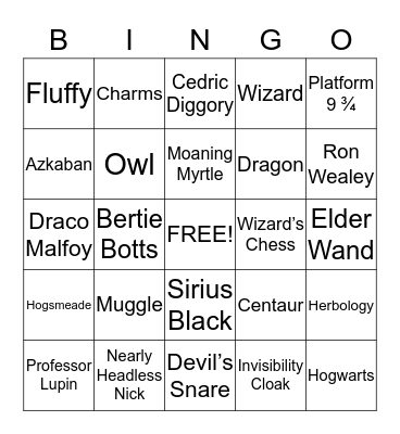 Harry Potter Bingo Card