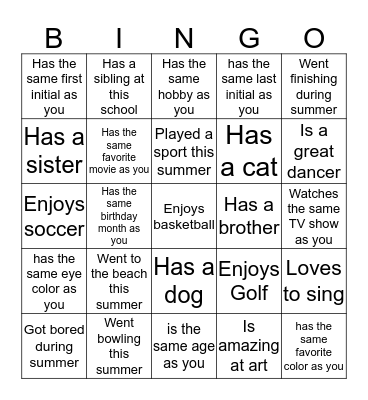 Find someone who... Bingo Card