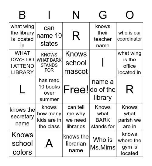 Untitled Bingo Card