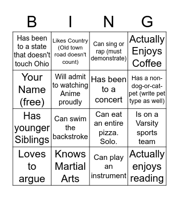 Ice Breaker Bing(o) Bingo Card