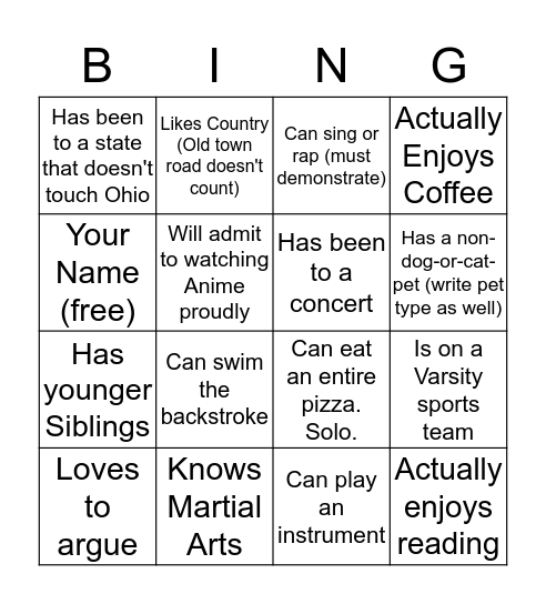 Ice Breaker Bing(o) Bingo Card