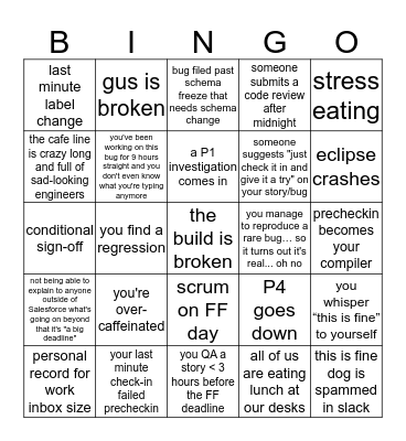 Release Freeze Bingo Card