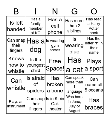 Find Someone Who Bingo Card