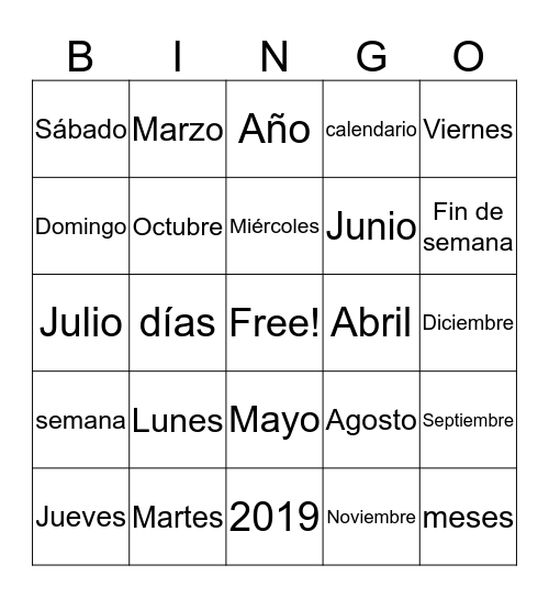 El Calendario Bingo Card