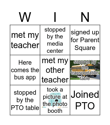 Winterfield Welcome Back Bingo Card