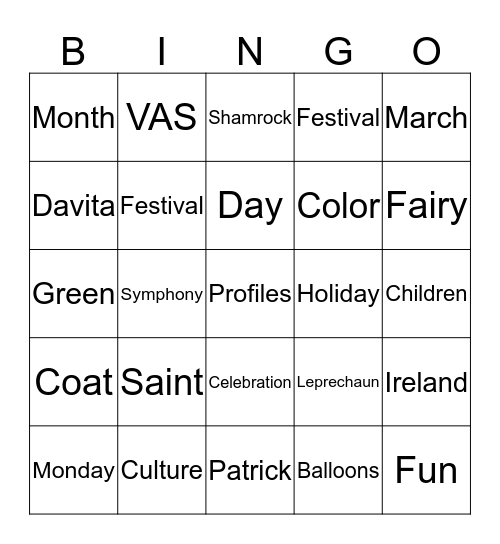 Saint Patrick's Day Bingo Card