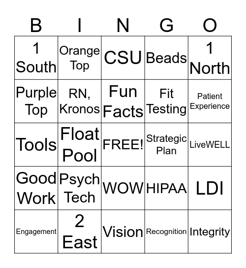 Staff Meeting Bingo Card