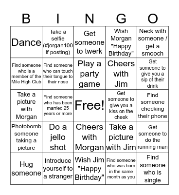 JORGAN'S 100 BINGO Card