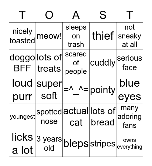 Toasty Bingo Card