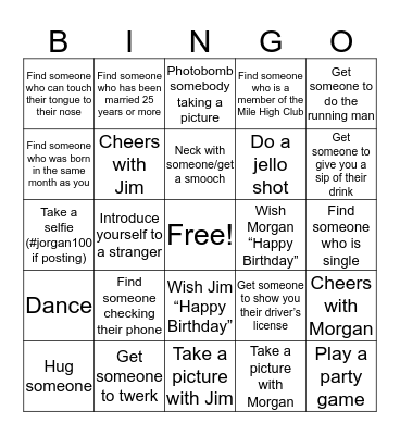 JORGAN'S 100 BINGO Card