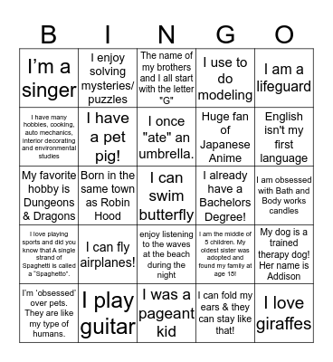 Spirit Bingo Card