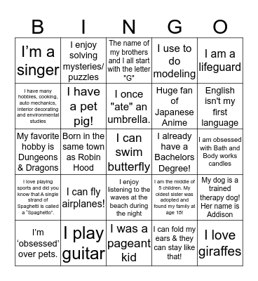 Spirit Bingo Card