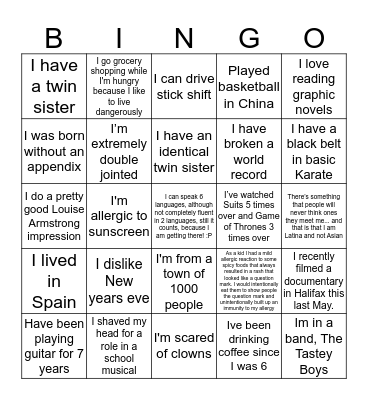 Spirit Bingo Card