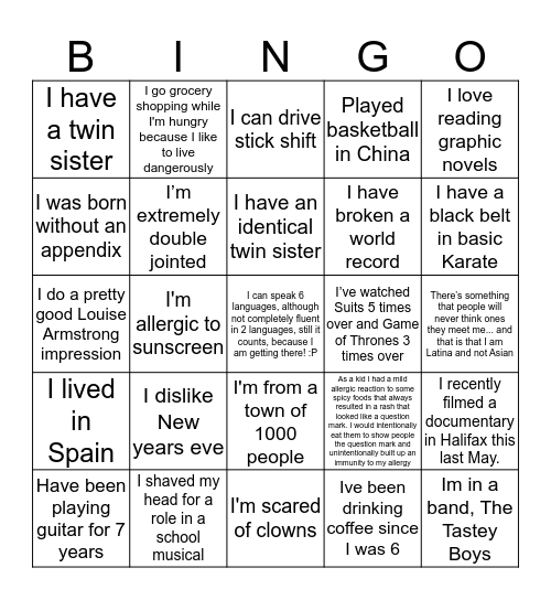 Spirit Bingo Card