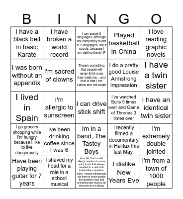 Spirit Bingo Card