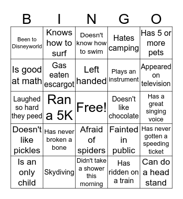 Icebreaker Bingo Card