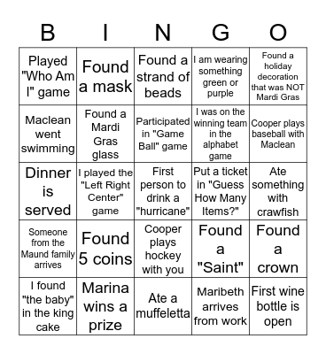 Mardi Gras Bingo Card