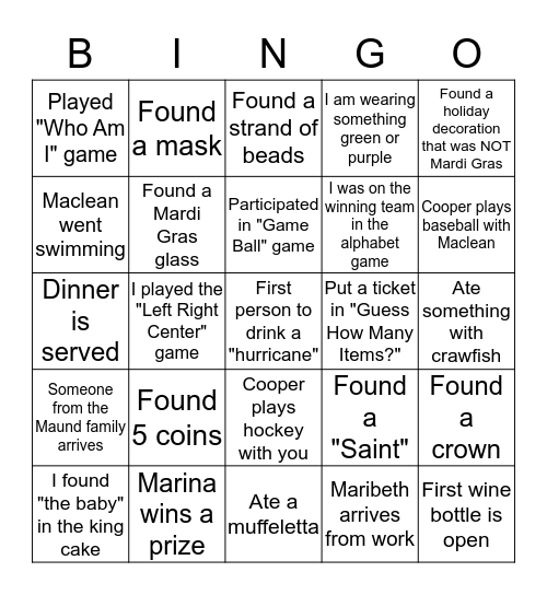 Mardi Gras Bingo Card