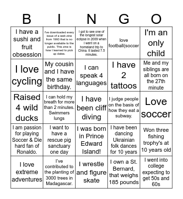 Spirit Bingo Card