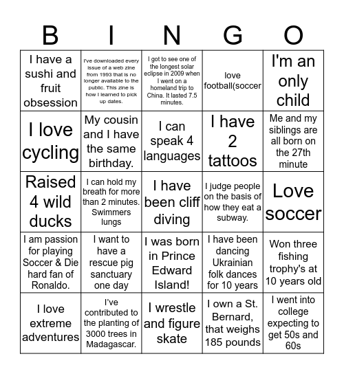 Spirit Bingo Card