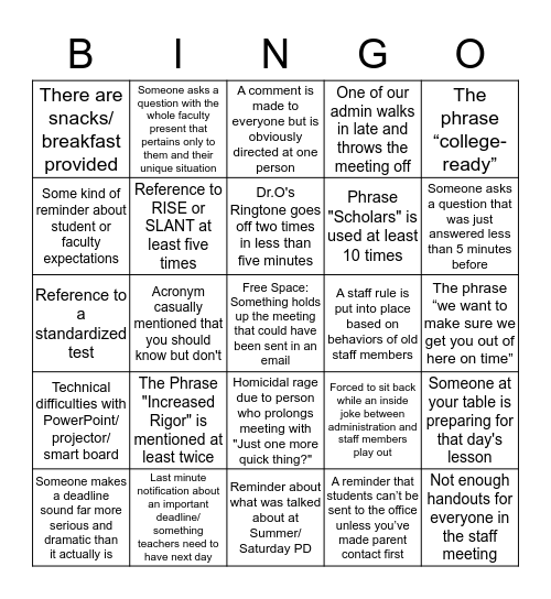 Professional Development Bingo Card