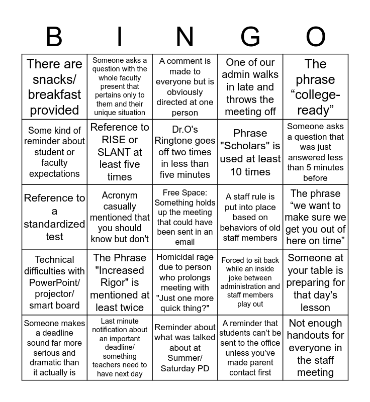 Professional Development Bingo Card
